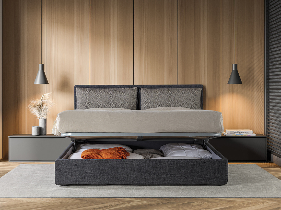 Droll double upholstered bed with container